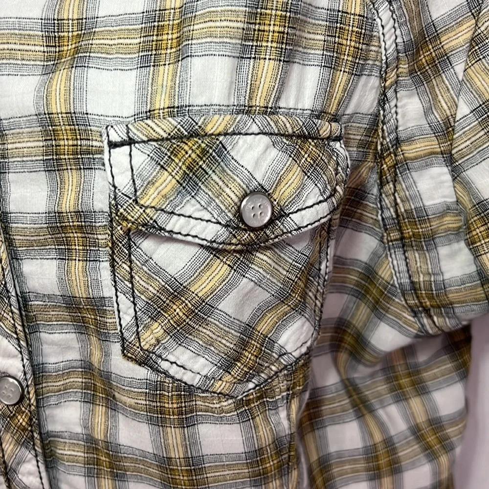 Harley Davidson Logo Womens Plaid Pearl Snap Short Sleeve Shirt Size Medium - Picture 6 of 6